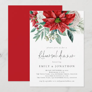 Invitación Cena elegante de posología de follaje de Poinsetti