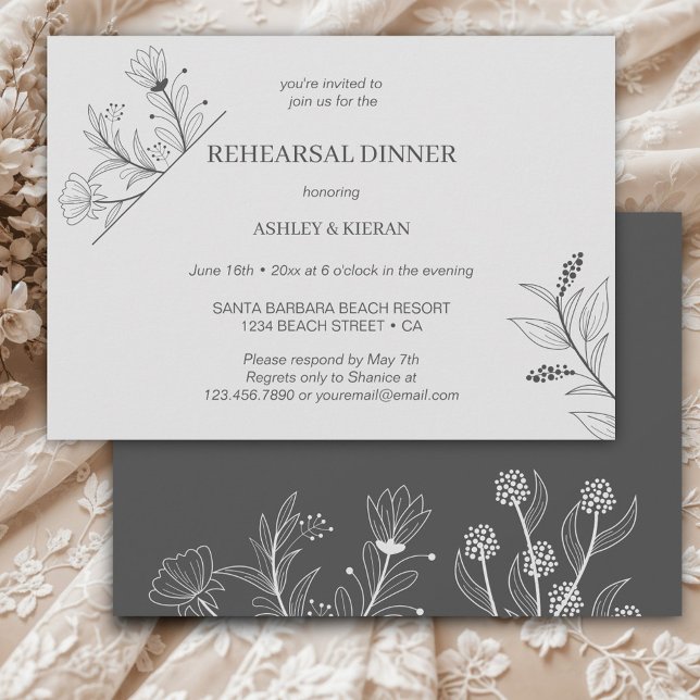 Invitación Cena elegante de prueba de humo floral gris (Subido por el creador)