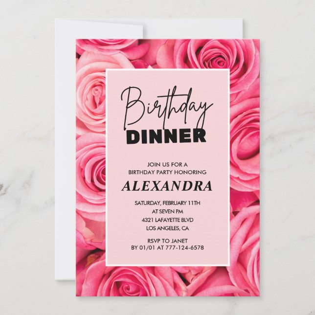 Invitación Cena elegante de rosa cumpleaños 71  (Anverso)
