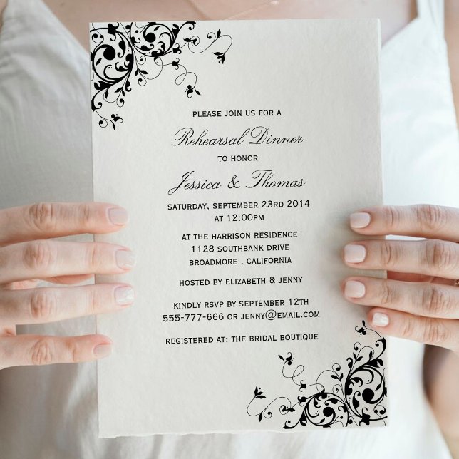 Invitación Cena elegante de Swirls en blanco y negro (Subido por el creador)
