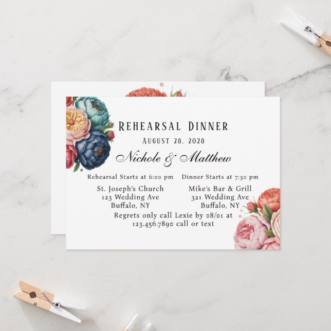 Invitación Cena elegante de Wreath floral (Anverso/Reverso In Situ)