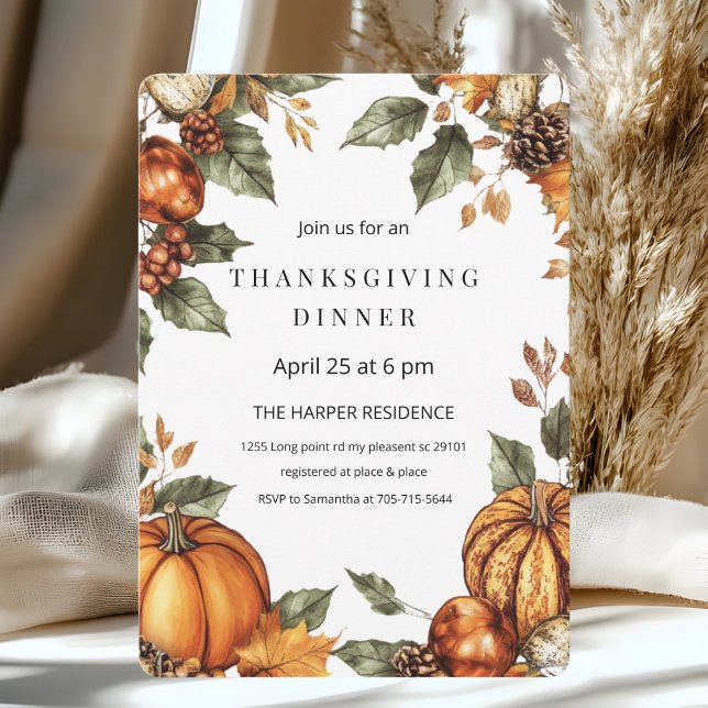 Invitación Cena elegante del Día de Acción de Gracias de la C (Subido por el creador)