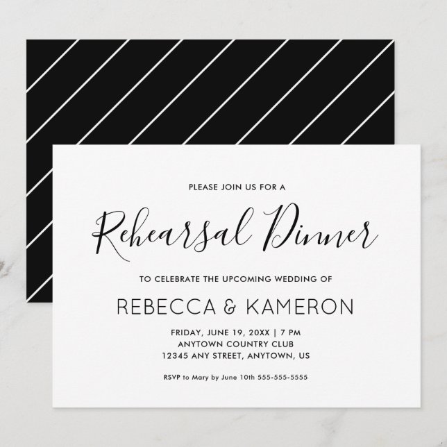 Invitación Cena elegante en blanco y negro (Anverso / Reverso)