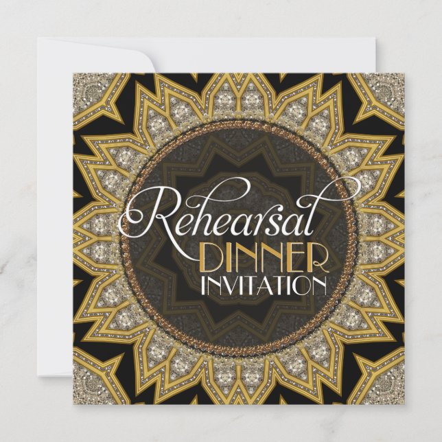 Invitación Cena elegante estilo Art Déco de Oro Negro (Anverso)