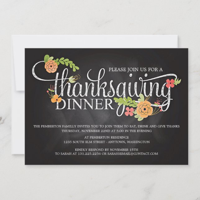 Invitación Cena elegante floral de la acción de gracias de la (Anverso)