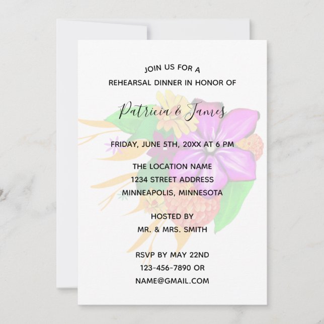 Invitación Cena elegante, mágica y audaz de ensayo floral (Anverso)