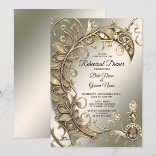 Invitación Cena elegante y moderna con decoración dorada