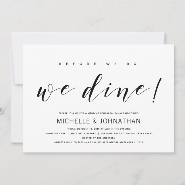 Invitación Cena elegante y moderna de ensayo de bodas invita  (Anverso)