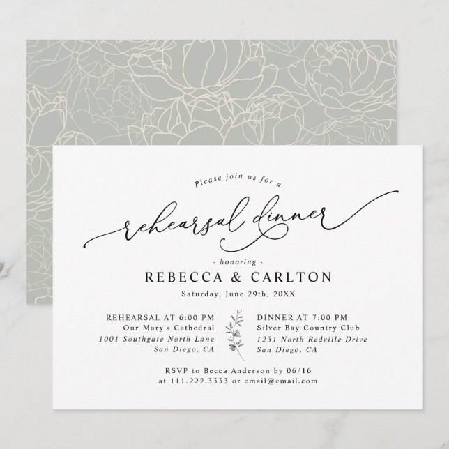 Invitación Cena elegante y simple de ensayo de caligrafía (Anverso / Reverso)