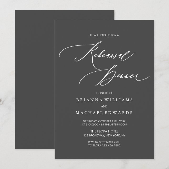 Invitación Cena elegante y simple de ensayo de caligrafía (Anverso / Reverso)