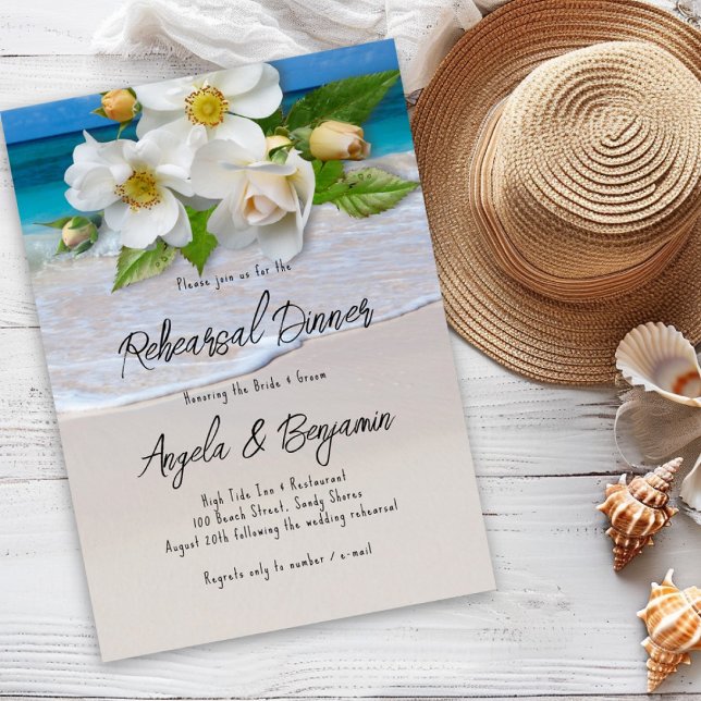 Invitación Cena en la playa tropical para el ensayo de rosas  (Subido por el creador)