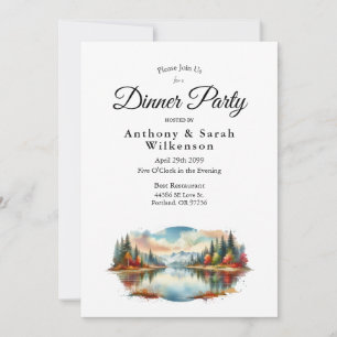 Invitación Cena en restaurante rústico de otoño junto al lago