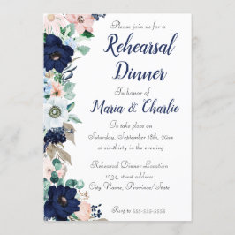 Invitación Cena ensayada azul marino Floración elegante