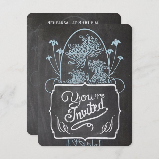 Invitación Cena ensayada Blue Mason Jar Chalkboard Boda (Anverso / Reverso)