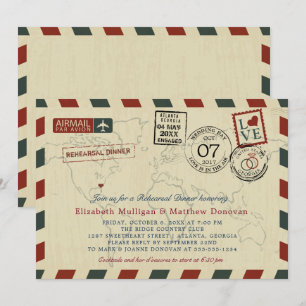 Invitación Cena ensayada de vintage Wedding Georgia Airmail