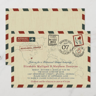 Invitación Cena ensayada de vintage Wedding Georgia Airmail