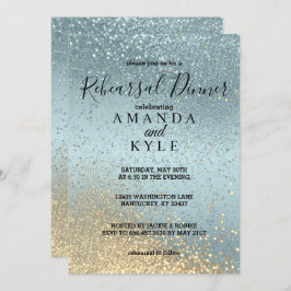 Invitación Cena ensayada en Purpurina azul y oro