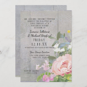 Invitación Cena ensayada Flor salvaje Peony Rustic Wood Art