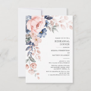 Invitación Cena ensayada Flores rosa azul turquesa y floral