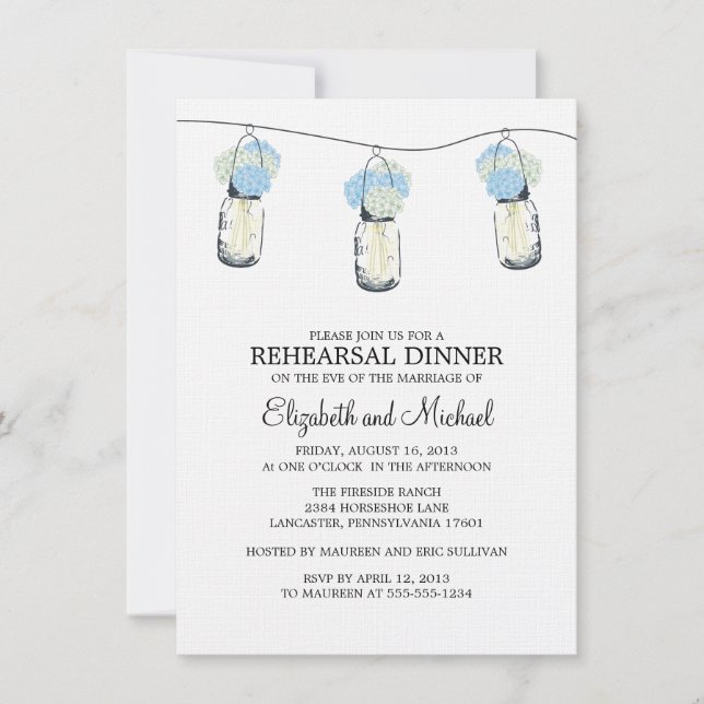 Invitación Cena ensayada Mason Jar Wildflower (Anverso)