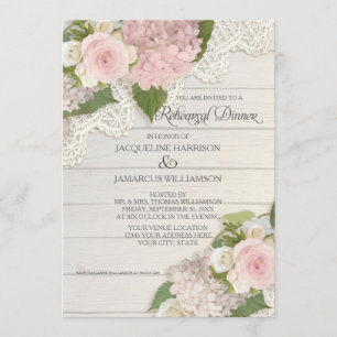 Invitación Cena ensayada Rosa floral rústico moderno