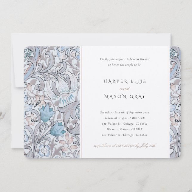 Invitación Cena ensayadora Golden Lily Elegant Morris (Anverso)