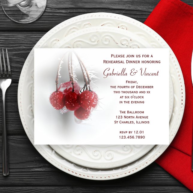 Invitación Cena escarchada roja del ensayo de la boda del (Subido por el creador)