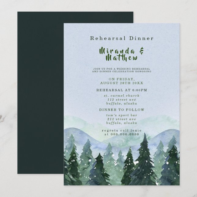 Invitación Cena escénica de invierno de árboles de montaña (Anverso / Reverso)