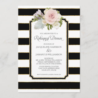 Invitación Cena escénica floral moderna a rayas