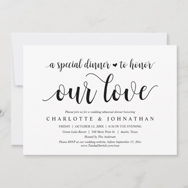 Invitación Cena Especial Para Honrar Nuestro Amor, Ensayo (Anverso)