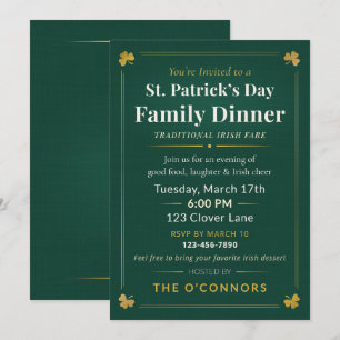 Invitación Cena Familiar del Día de San Patricio Tradicional