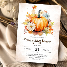 Invitación Cena favorable a la calabaza acuarela floral