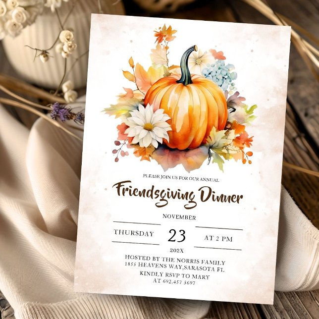 Invitación Cena favorable a la calabaza acuarela floral (Subido por el creador)