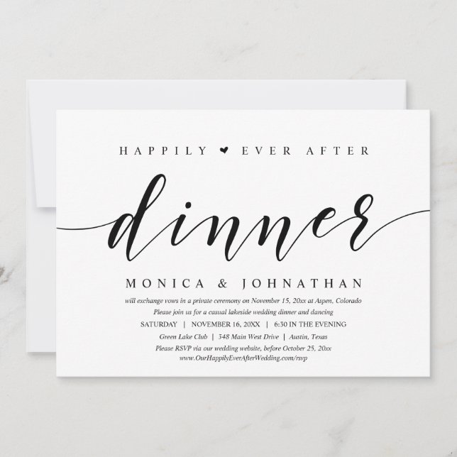 Invitación Cena Felices Para Siempre, Fiesta de Boda Fugaz (Anverso)