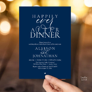 Invitación Cena Feliz para Siempre Azul Marino Boda Moderna