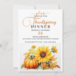 Invitación Cena festiva de día de gracias de girasol y calaba