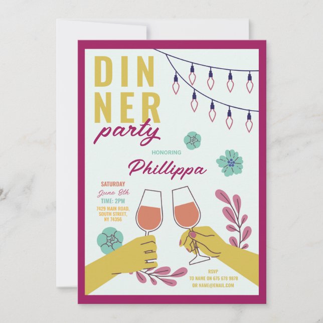 Invitación Cena Fiesta Amigos Cumpleaños Día de Degustación d (Anverso)