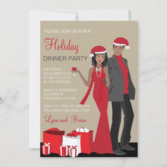 Invitación Cena Fiesta de Navidades de parejas afroamericanas (Anverso)
