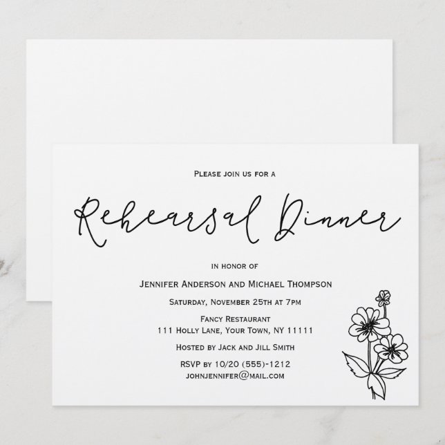 Invitación Cena floral botánica rústica simple del ensayo (Anverso / Reverso)