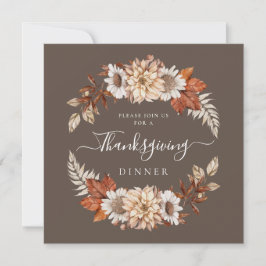 Invitación Cena Floral de Acción de Gracias Otoño Marrón Rúst