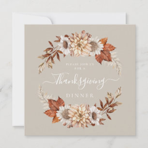 Invitación Cena Floral de Acción de Gracias Otoño Rustica Tau