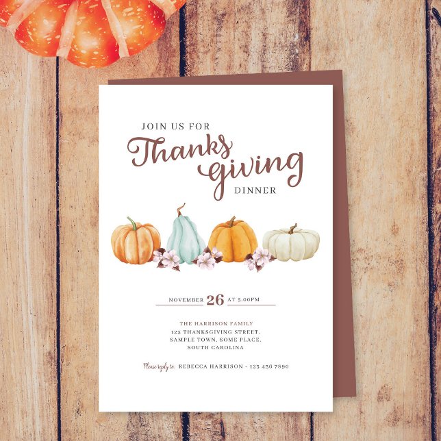 Invitación Cena floral de calabaza de Acción de Gracias (Subido por el creador)