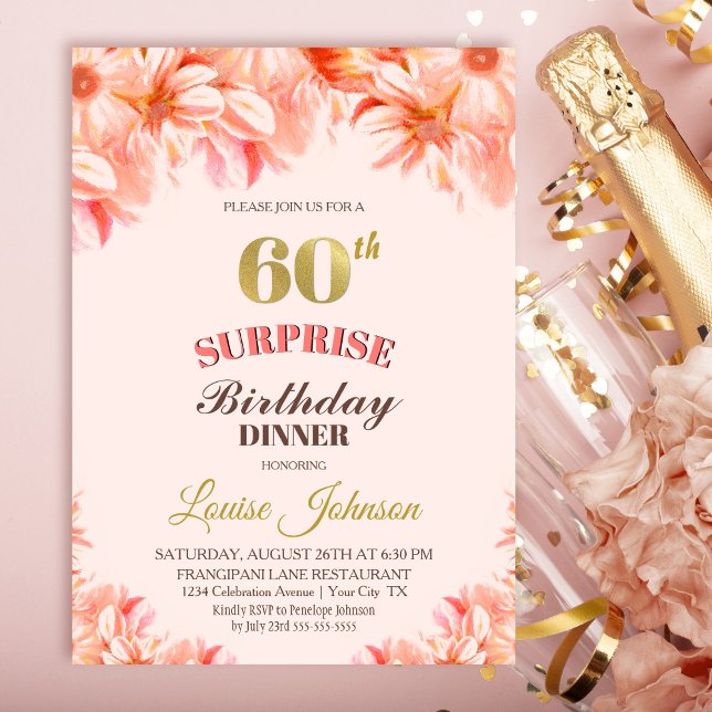 Invitación Cena floral de oro rosado de cumpleaños número 60 (Subido por el creador)