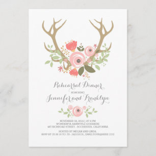 Invitación Cena floral del ensayo de Boho de las astas