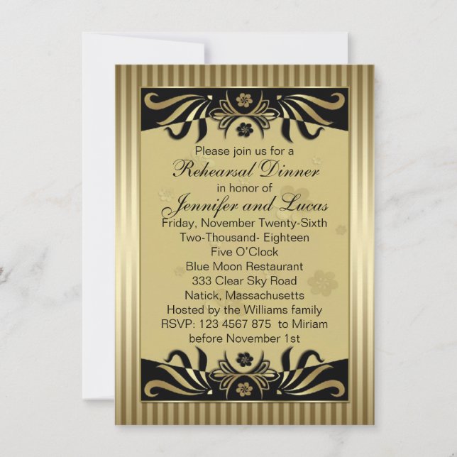 Invitación Cena floral del ensayo de los remolinos del oro (Anverso)