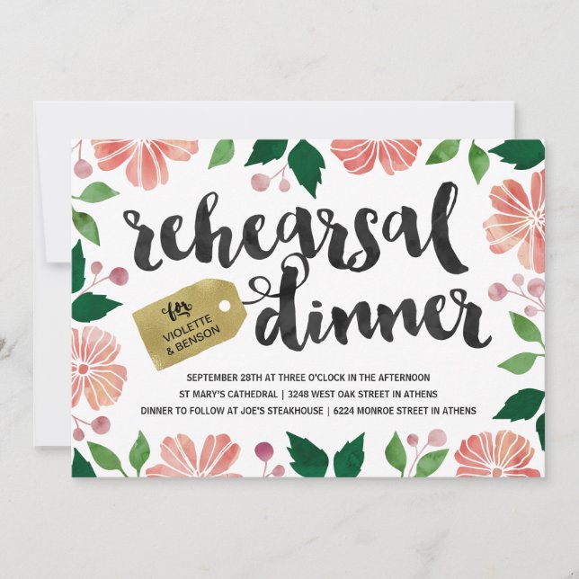 Invitación Cena floral del ensayo del jardín el | de la (Anverso)