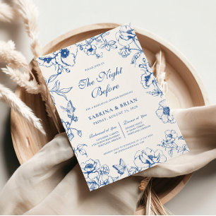 Invitación Cena Floral Royal Blue la Noche Antes de la Repeti