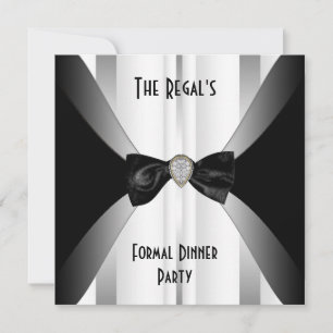 Invitación Cena Formal Bow Negro Blanco Plata