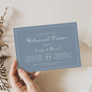Invitación Cena formal de ensayo azul turbio y mínimo