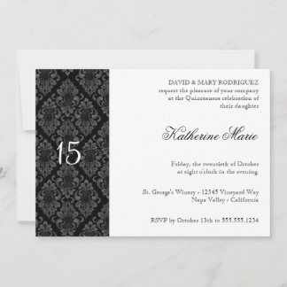 Invitación Cena formal de ensayo de Damasco blanco negro invi